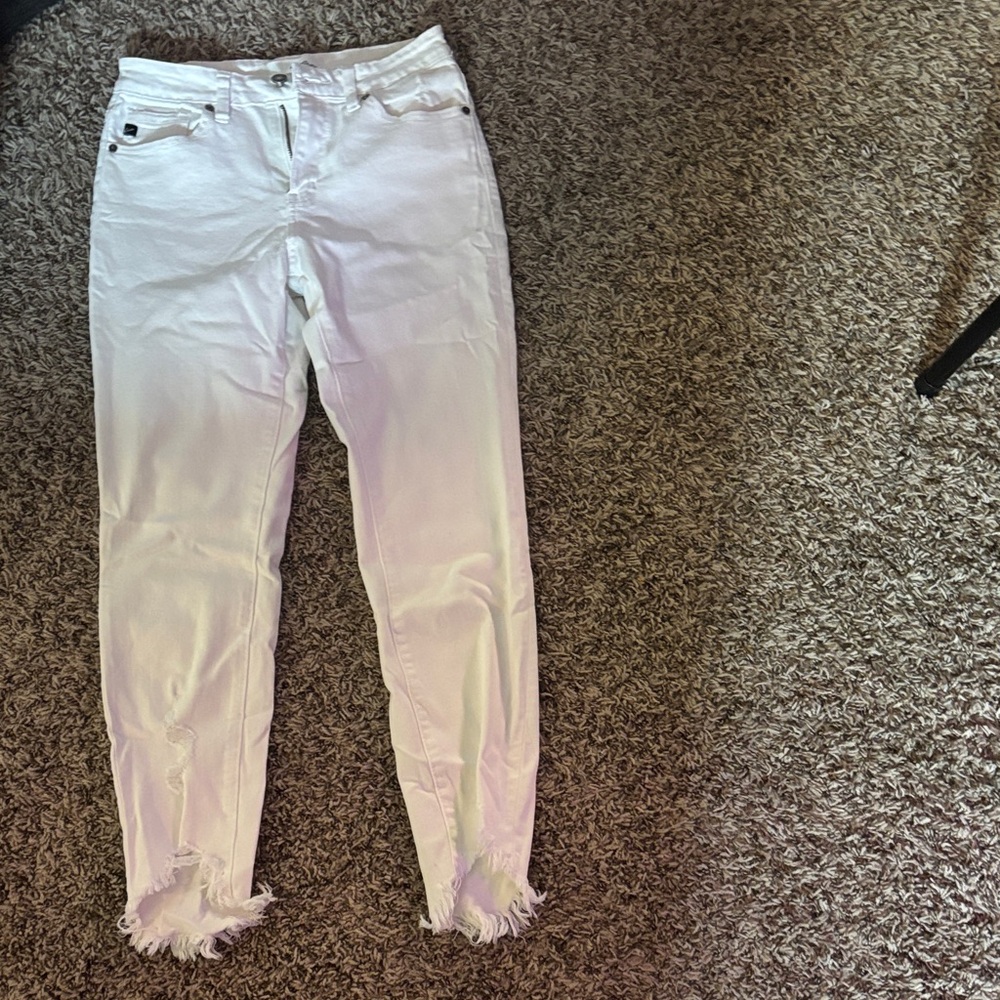 KanCan White Ankle Jeans with Frayed Hem